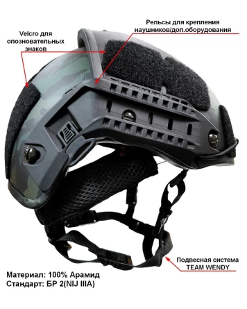 Шлем баллистический Airframe (арамид)(Бр2)(Multicam Black) фото 1