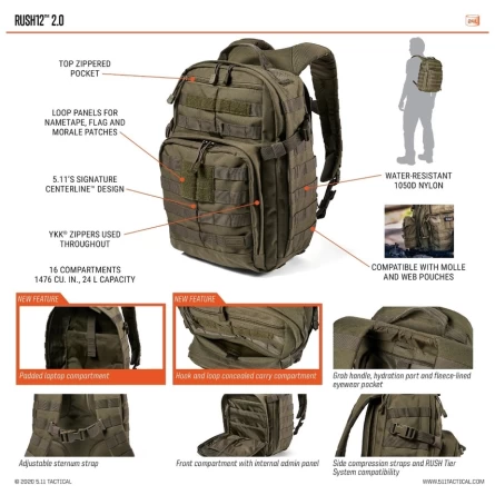 Рюкзак 5.11 Rush 12 2.0 Backpack (24 L)(Double Tap) фото 5